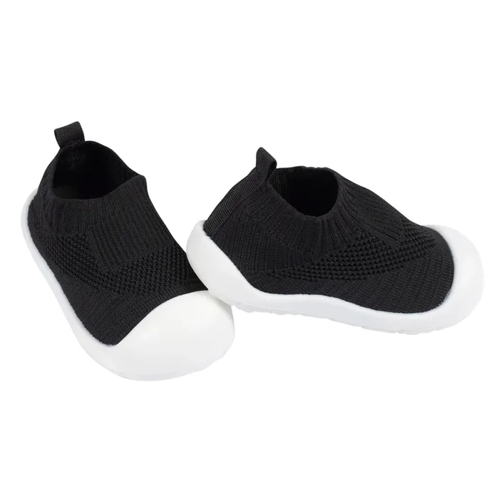 Toddler Neutral Black Stretchy Knit Slip-On Sneaker, US 11