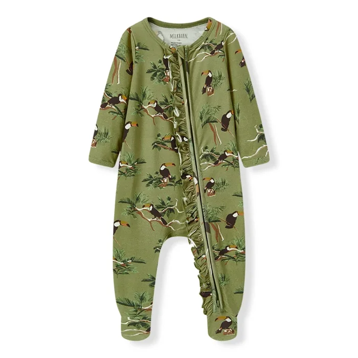 Toucan Cotton Stretch Ruffle Footed Romper
