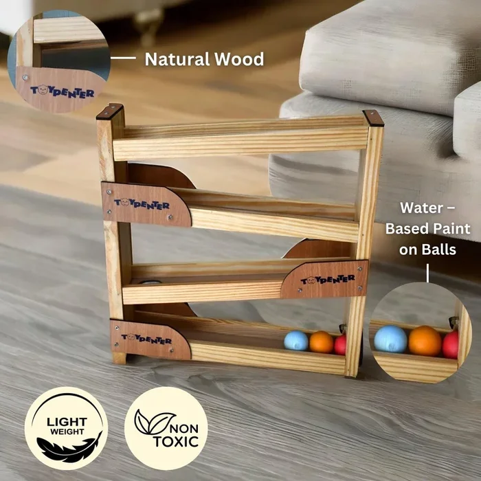 TOYPENTER Wooden Ball tracker with 3 Colorful Balls, Educational Toys / Games for Kids, Wooden Toys for 1 – 3 years Kids