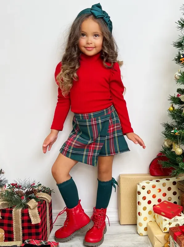 Trendsetter Plaid Top and Skort Set