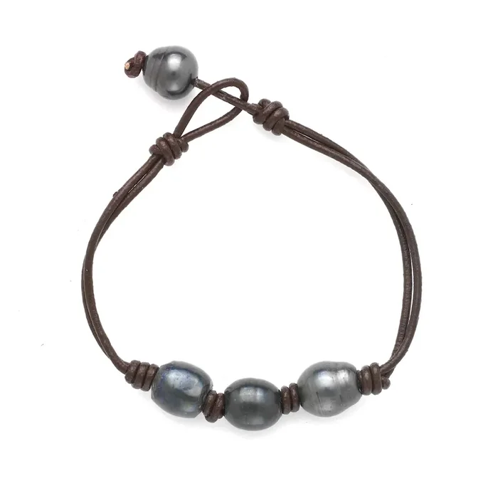 Triple Freshwater Baroque Black Pearl Bracelet