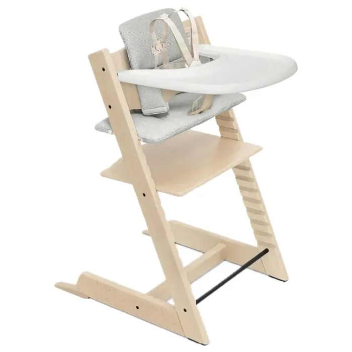 Tripp Trapp High Chair 2 with Baby Set, Cushion, and Removable Tray – Natural with Nordic Gray
