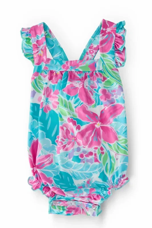 Tropical Punch Ruffle Cross Back Romper