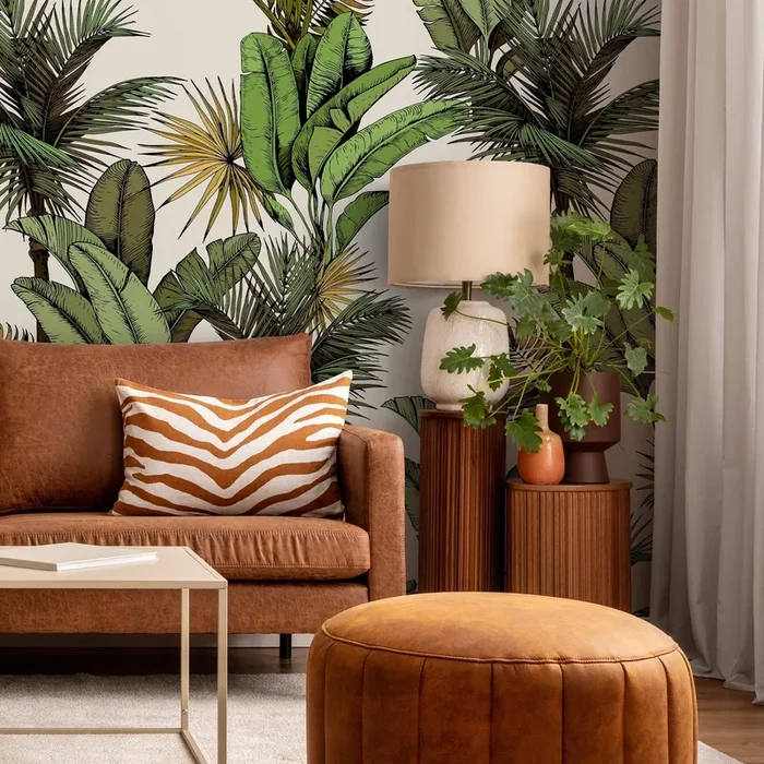 Tropical Wallpaper With Illustrated Jungle Leaves In Green And Yellow – A762