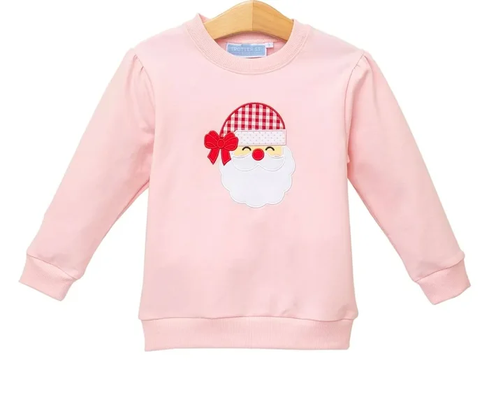 Trotter Street Pink French Terry Santa Pullover