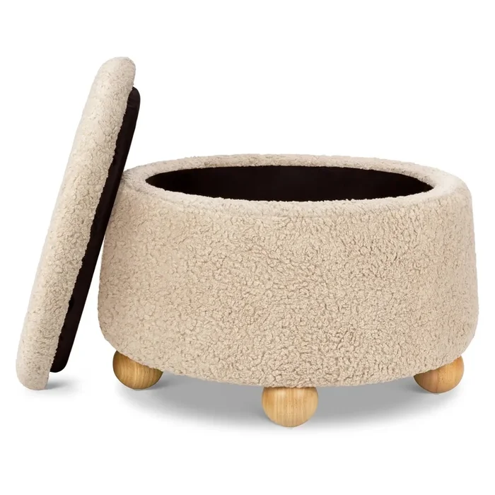 Tuffet Storage Ottoman – Chai Shearling with Honey Ball Feet