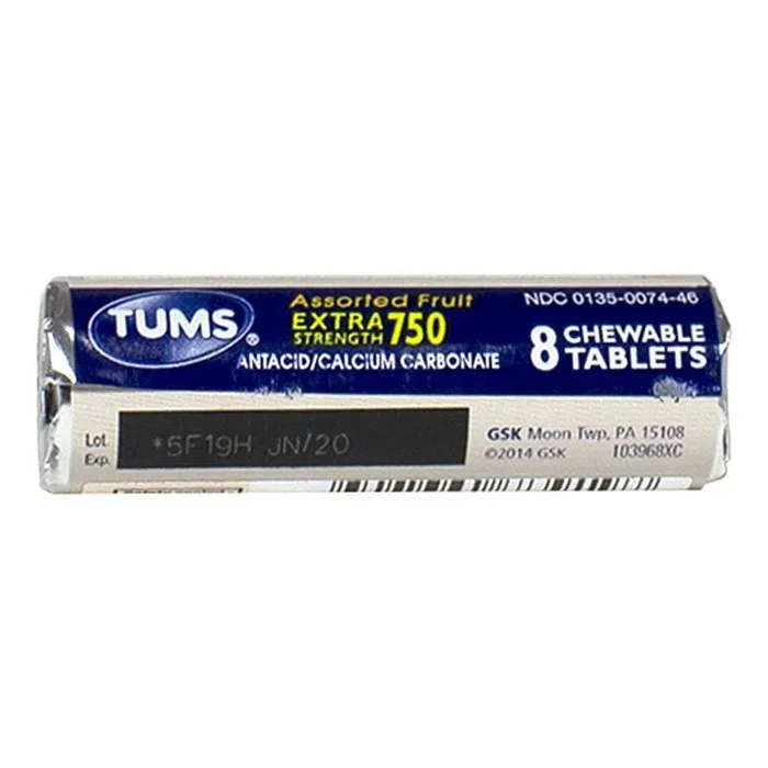 Tums EX 750 Assorted Fruit Antacid – Roll of 8