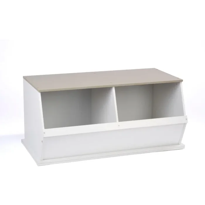 Two Bin Stackable Storage Cubby – White/Gray Woodgrain