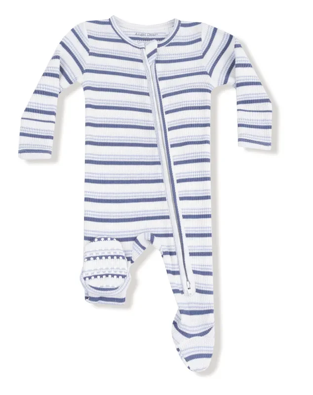 Two Way Zipper Footie | Blue Vintage Stripe