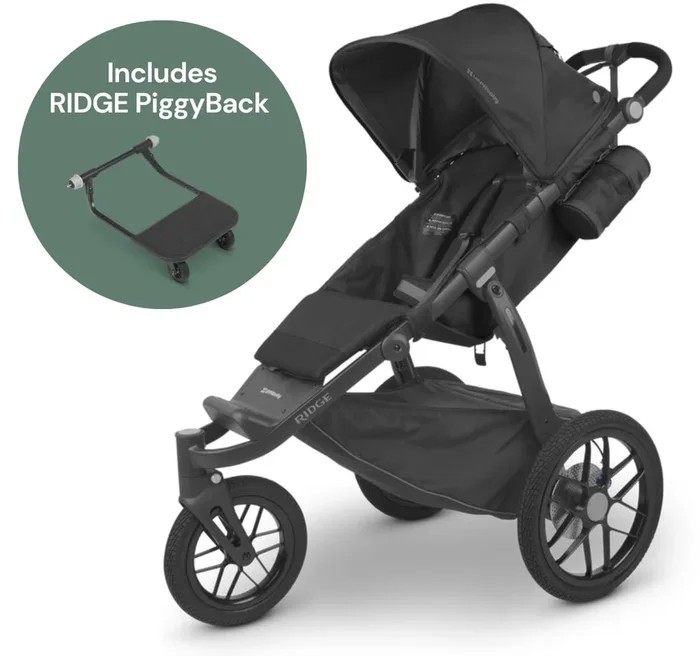UPPAbaby Ridge Jogging Stroller + PiggyBack Ride-Along Bundle – Jake (Charcoal / Carbon)