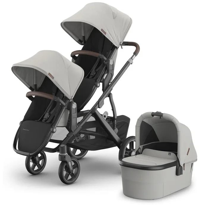UPPAbaby Vista V3 Double Stroller with RumbleSeat V3 + Bassinet Bundle – Savannah