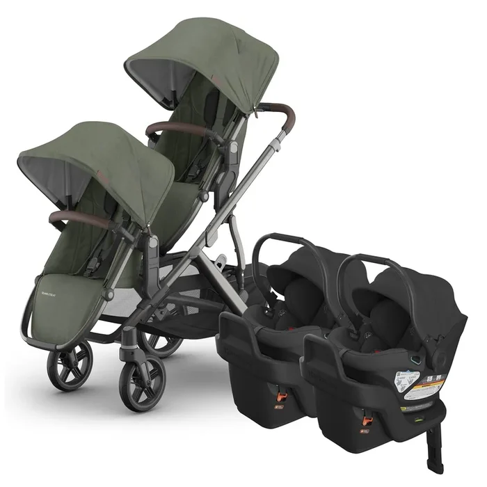 UPPAbaby Vista V3 Twin Stroller with RumbleSeat V3 + Aria Travel System Bundle – Evelyn / Jake