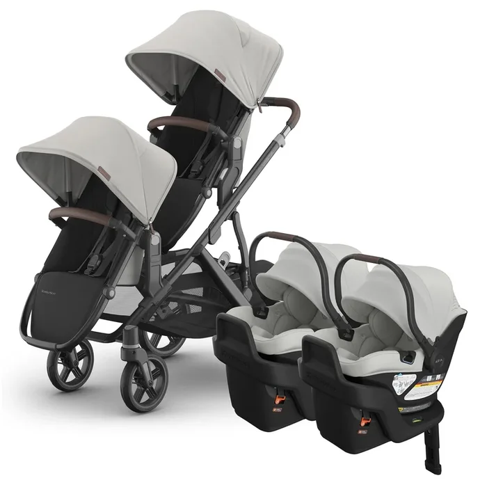 UPPAbaby Vista V3 Twin Stroller with RumbleSeat V3 + Aria V2 Travel System Bundle – Savannah / Savannah