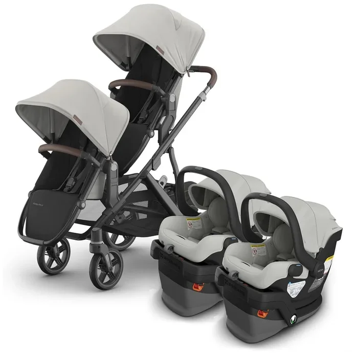 UPPAbaby Vista V3 Twin Stroller with RumbleSeat V3 + Mesa V3 Travel System Bundle – Savannah / Savannah