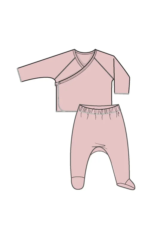 Veiled Pink 2 Piece Long Sleeve Kimono Footed Pant