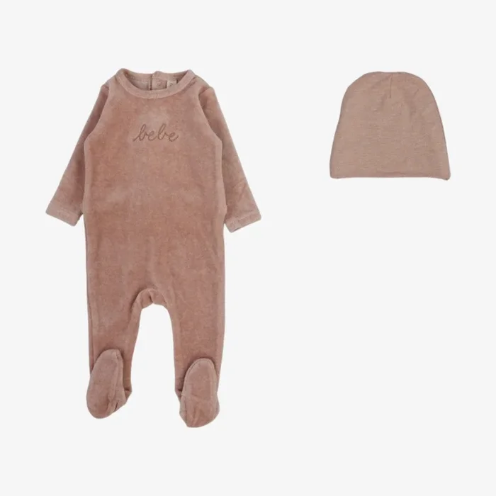 Velour Bebe Footie And Hat – Heather Pink