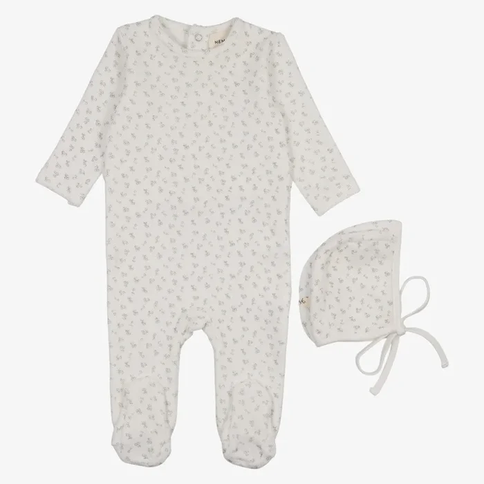 Velour Cherry Footie And Bonnet – Blue