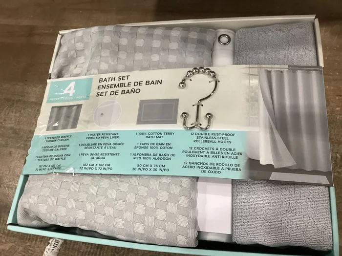 Waffle Texture Shower Curtain Set – 4 Pieces with Liner and Hooks