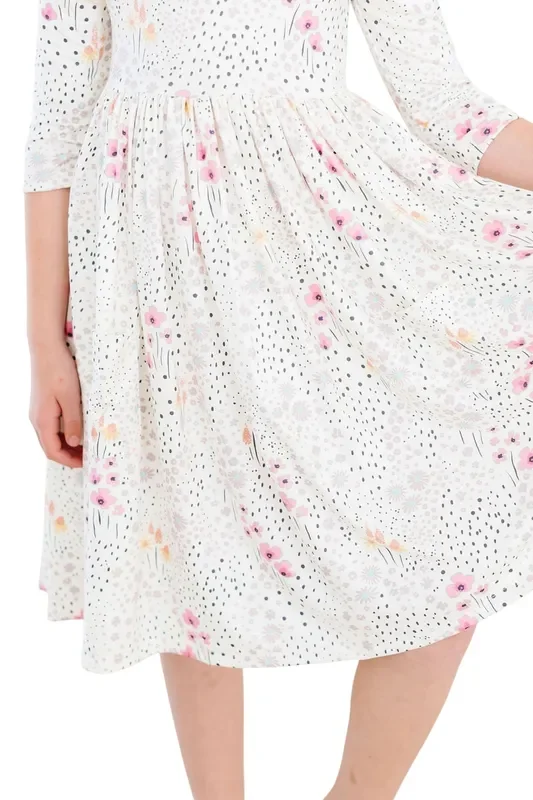 Whimsical Wildflowers 3/4 Sleeve Pocket Twirl Dress