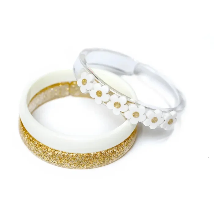 White Flowers + Gold Bangles (Set of 3)