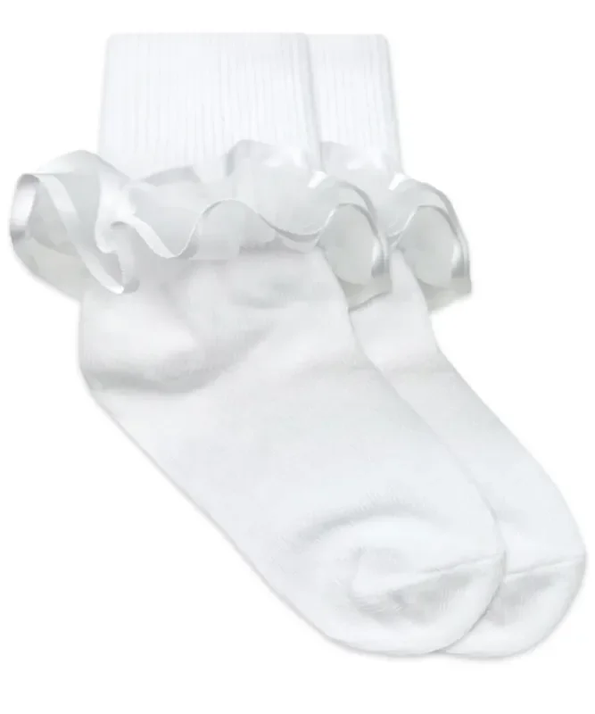 White Frilly Ruffle Lace Turn Cuff Socks