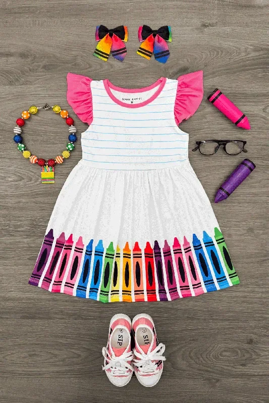 White Notebook & Crayons Dress