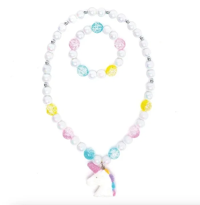 White Unicorn Necklace & Bracelet Set