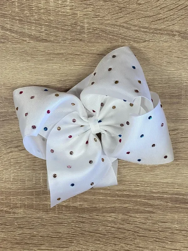 White with Rainbow Rhinestones Hair Bow
