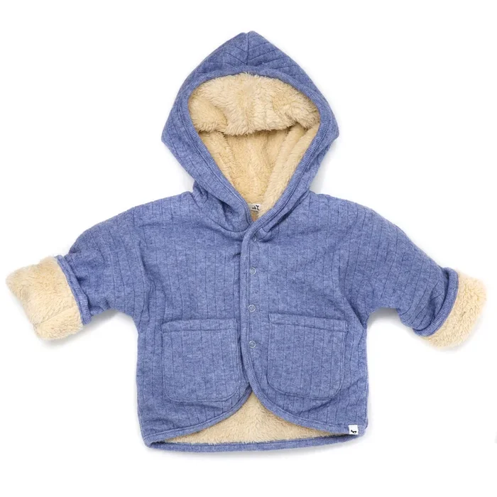 Wide Rib Sweater Knit Winter Snowdrift Jacket – Blue Heather, Biscuit Lining