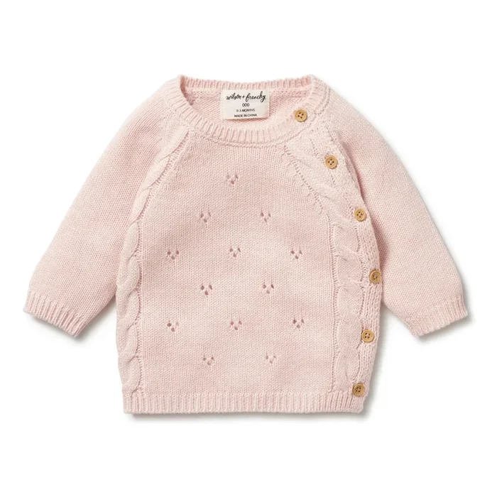 Wilson & Frenchy Pink Knitted Pointelle Kimono Cardigan