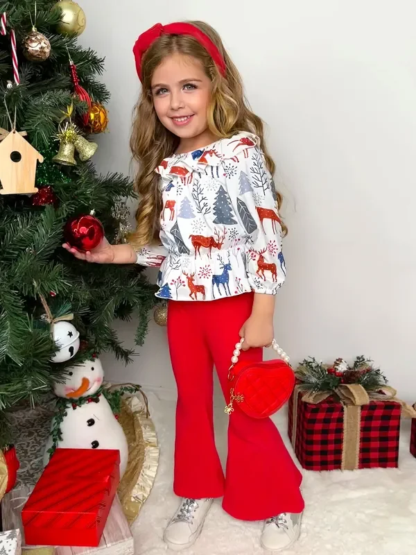 Winter Magic Reindeer Top and Flared Legging Set