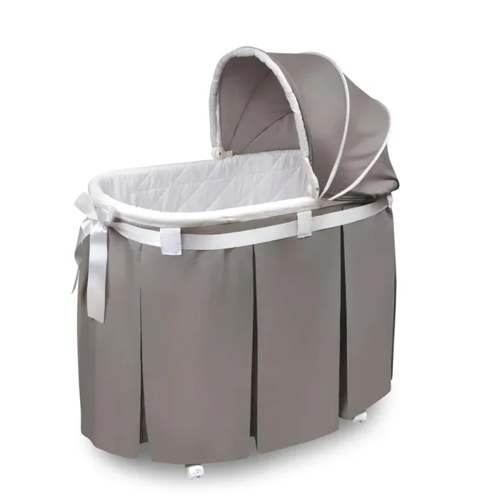 Wishes Oval Bassinet – Full Length Skirt – Gray Bedding
