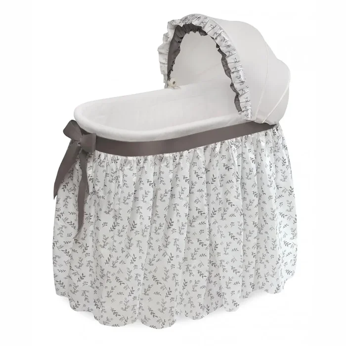 Wishes Oval Bassinet – Full Length Skirt – Gray/Leaf