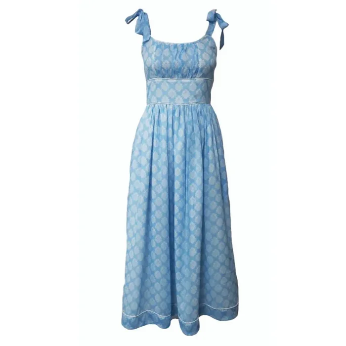 Women’s Shirred Dress In Blue Block Print