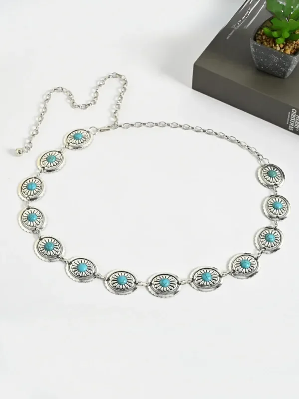 Womens Wild West Wanderer Turquoise Chain Belt