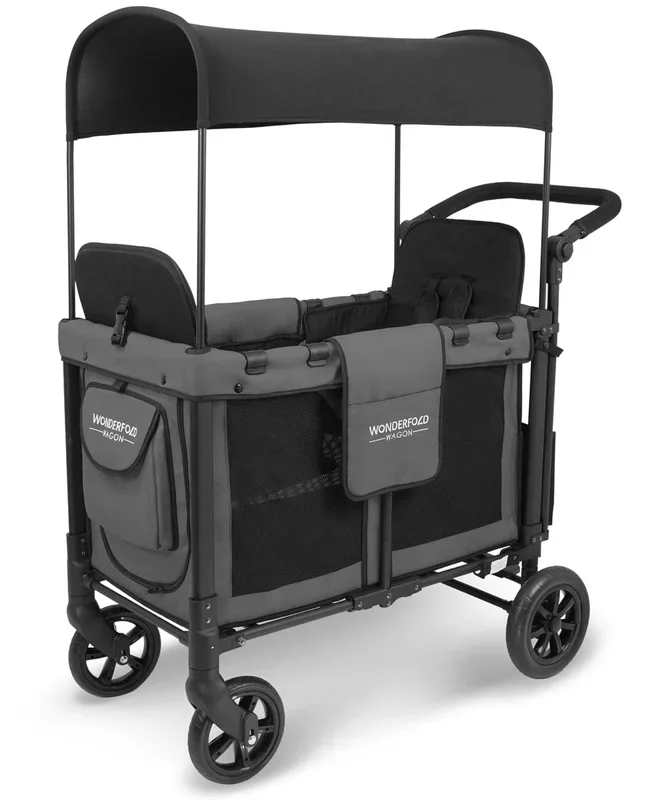 WonderFold OPEN BOX W2 Original (2 Seater) Double Stroller Wagon – Gray