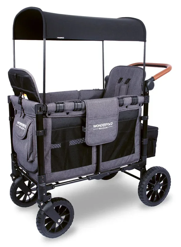 Wonderfold W2 Luxe Multifunctional Double (2 seater) Stroller Wagon – Charcoal Gray
