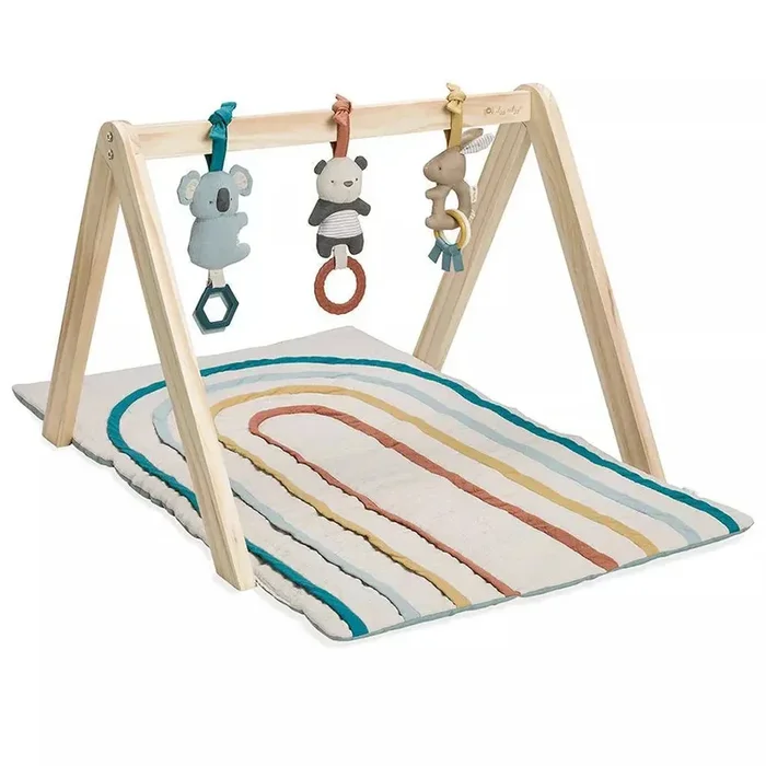 Wooden Activity Gym with Playmat and Three Removable Toys