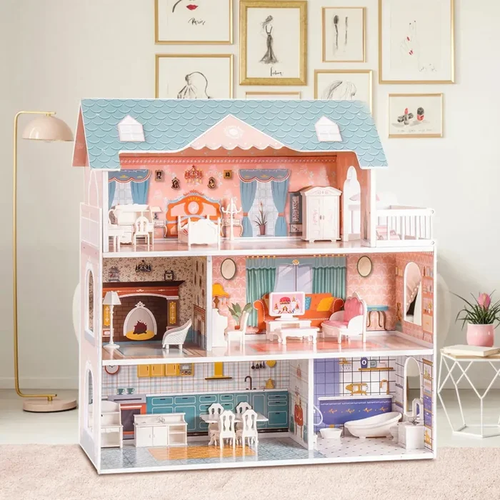 Wooden Dollhouse for Kids Girls with Furniture