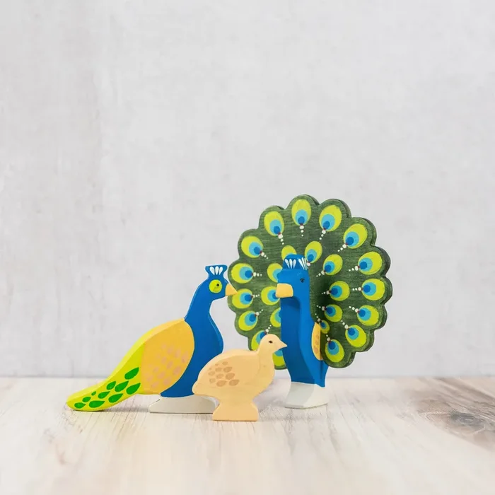 Wooden Peacock Family Set Of 3