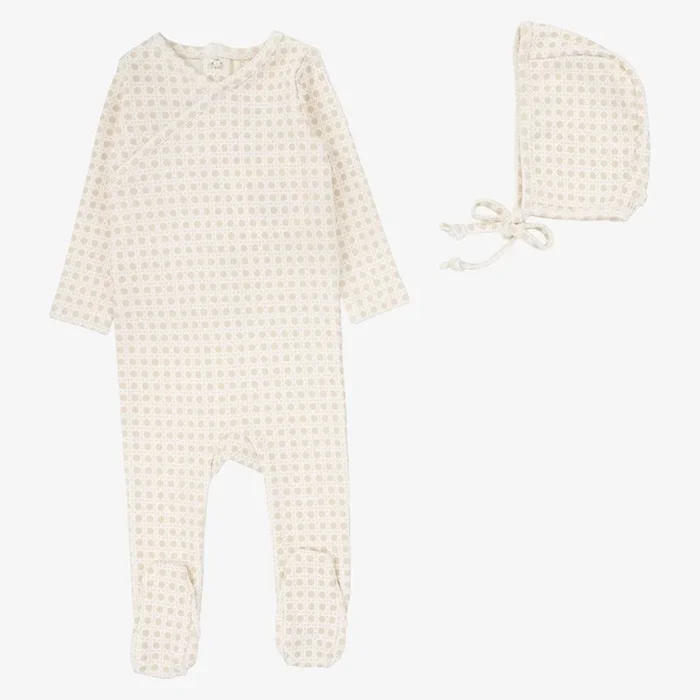 Woven Print Footie And Hat – Oat