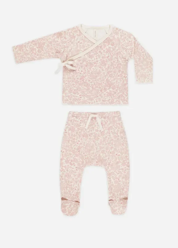 Wrap top + footed pant set || Pink Blossom