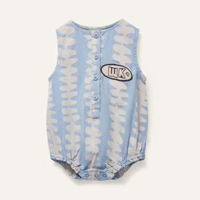 Wynken Soft Pnk Stripe Mini Woven Denim Romper