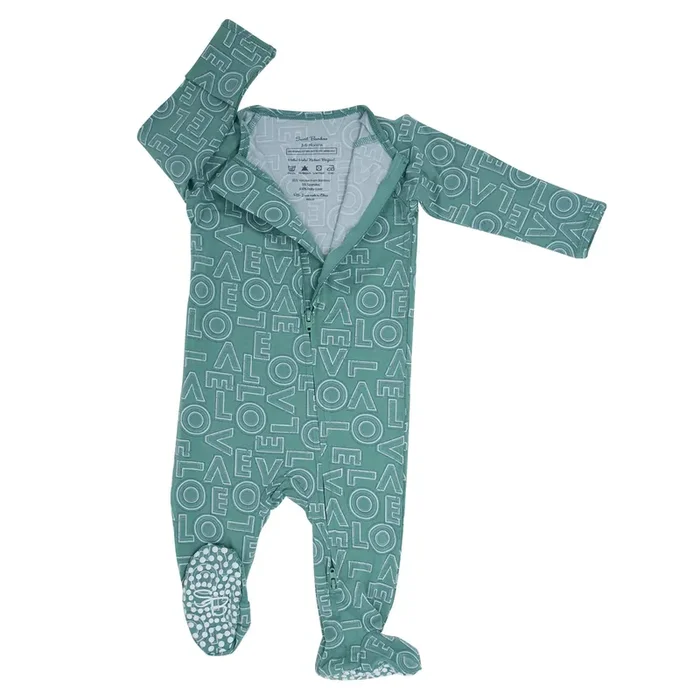 Zipper Footie – All You Need Is Love Green
