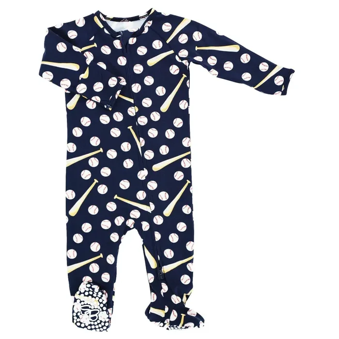 Zipper Footie – Little Slugger Navy