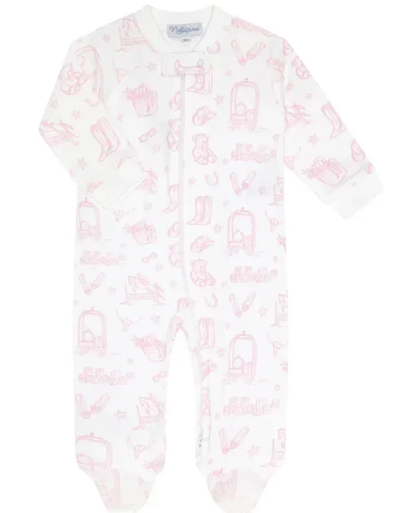 Zipper Footie | Pink Lone Star Toile