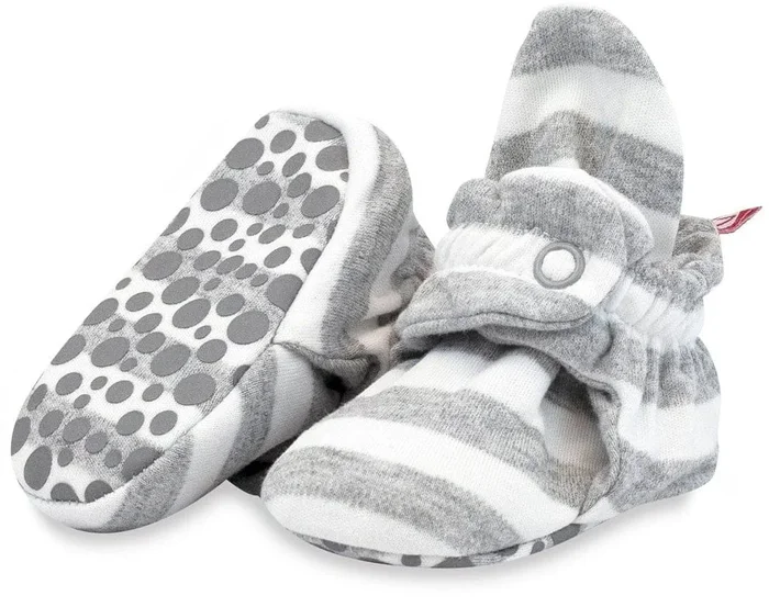 Zutano Organic Cotton Gripper Baby Bootie – Heather Stripe, 6m